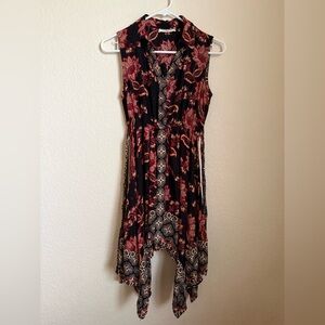 Angie (girls) Black High-Low Dress with Red & Tan Floral Print